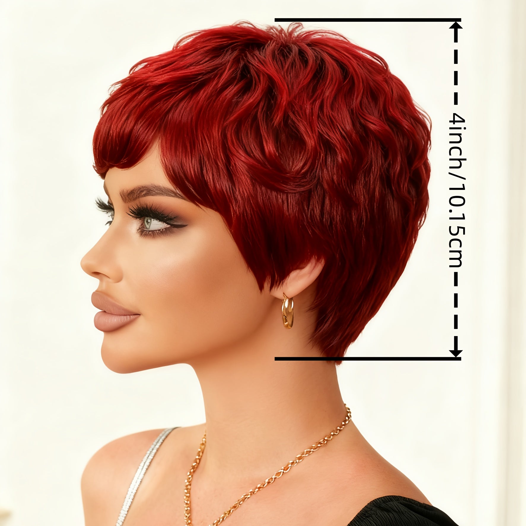 High Density | Wine Red 150% High Density Wine Red Short Wig | 4 Inch (10.15cm), Natural Fluffy Rose Net Cap, Full Machine Made, Daily Commute\u002FWear, Cosplay, Party & Festival Outfits