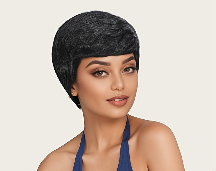 Women's Fashion Pixie Cut Wig Basic Style Rose Mesh Cap 150% High Density Black Pixie Short Wig 4 inches\u002F10.2cm Natural Voluminous Style Glue-Free Full-Machine Breathable Mesh Cap Ideal for Cosplay