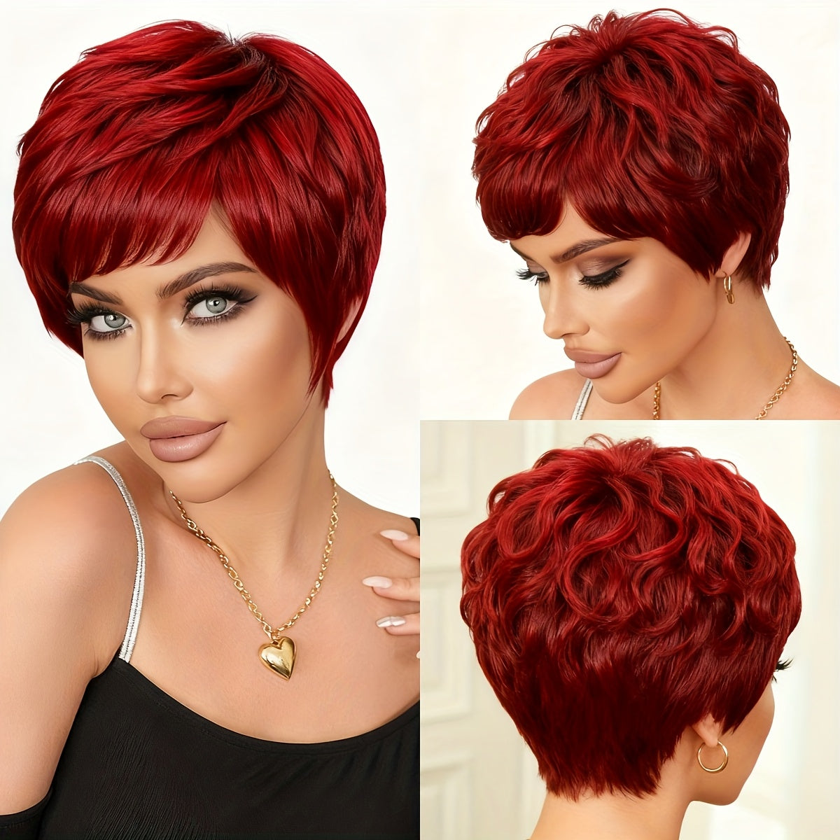 High Density | Wine Red 150% High Density Wine Red Short Wig | 4 Inch (10.15cm), Natural Fluffy Rose Net Cap, Full Machine Made, Daily Commute\u002FWear, Cosplay, Party & Festival Outfits