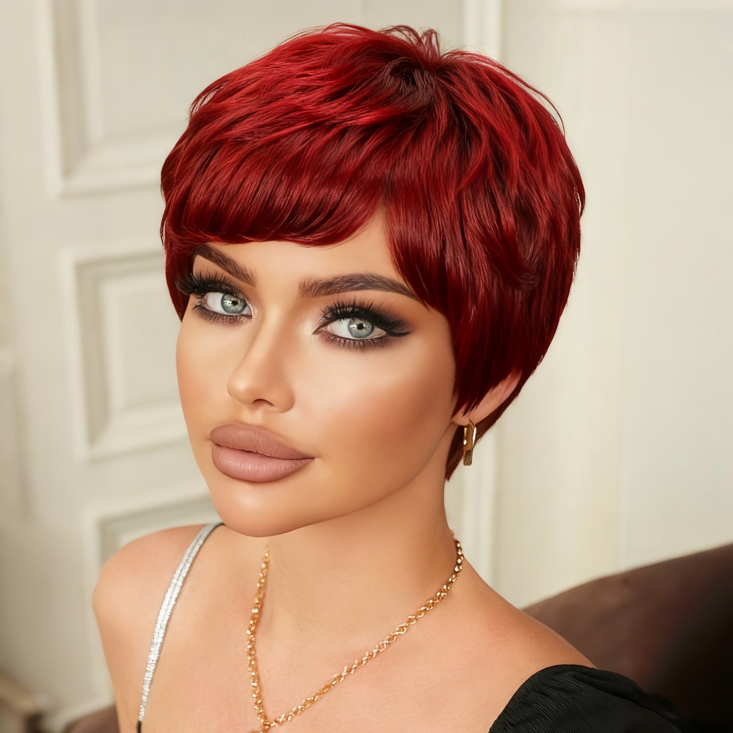 High Density | Wine Red 150% High Density Wine Red Short Wig | 4 Inch (10.15cm), Natural Fluffy Rose Net Cap, Full Machine Made, Daily Commute\u002FWear, Cosplay, Party & Festival Outfits