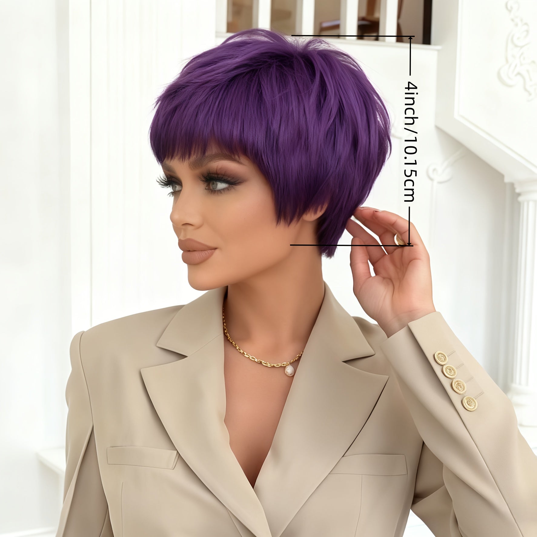 4-Inch Purple Short Wig with High Density - Naturally Fluffy And Stylish Design, Made with a Rose Net Cap, Comfortable for Daily Wear\u002FCommuting\u002FCosplay\u002FParties, Easy to Maintain