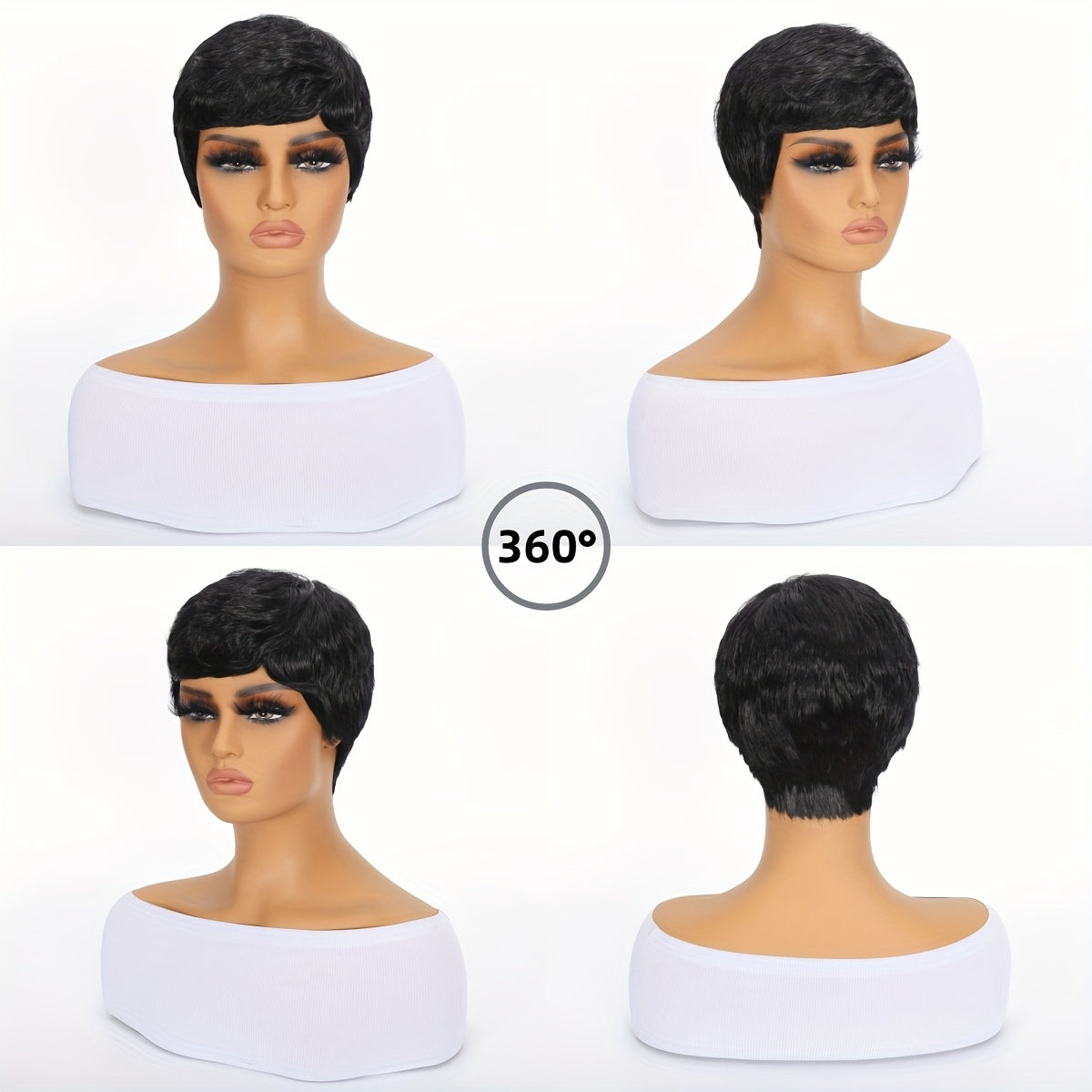 Women's Fashion Pixie Cut Wig Basic Style Rose Mesh Cap 150% High Density Black Pixie Short Wig 4 inches\u002F10.2cm Natural Voluminous Style Glue-Free Full-Machine Breathable Mesh Cap Ideal for Cosplay