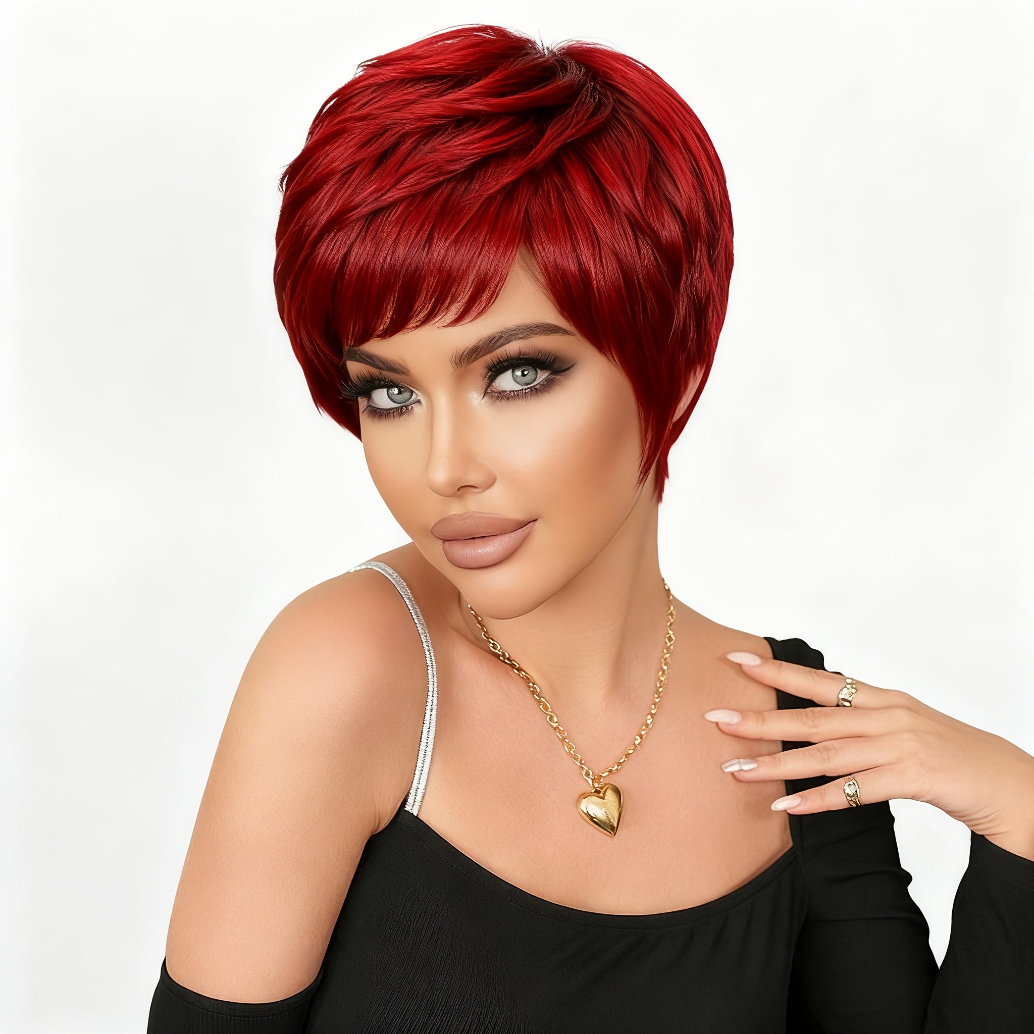 High Density | Wine Red 150% High Density Wine Red Short Wig | 4 Inch (10.15cm), Natural Fluffy Rose Net Cap, Full Machine Made, Daily Commute\u002FWear, Cosplay, Party & Festival Outfits